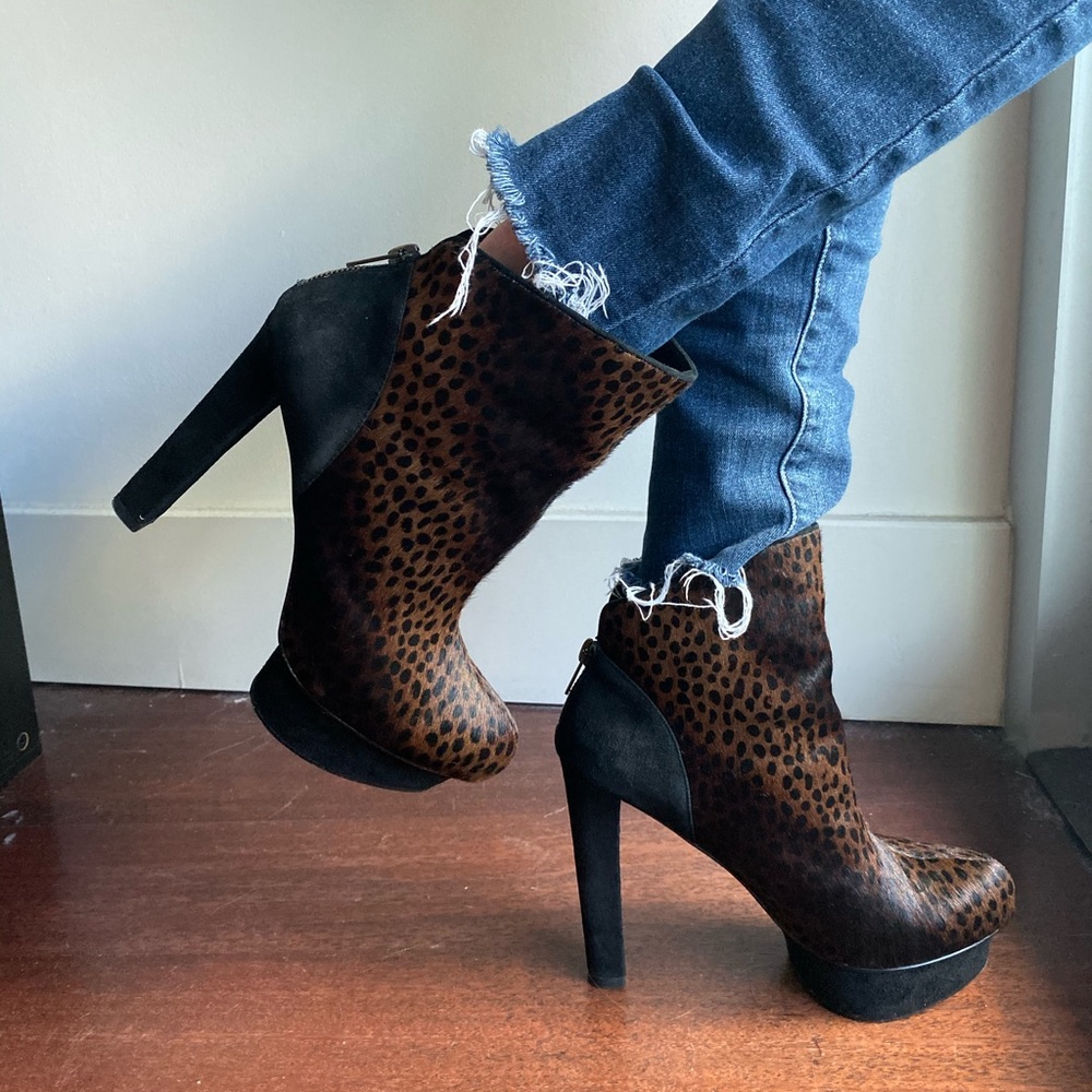 Calf hair & suede ankle boots gently worn
